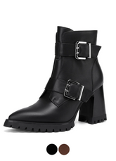 Karla Women's Leather Chunky High Heels Ankle Boots