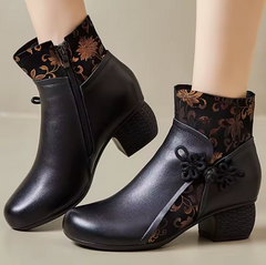Laureana Women's Ethnic Printed Leather Ankle Boots