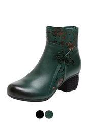 Laureana Women's Ethnic Printed Leather Ankle Boots