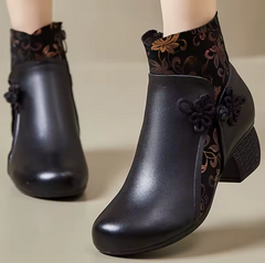 Laureana Women's Ethnic Printed Leather Ankle Boots