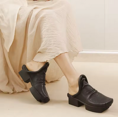 Nina Women's Leather Middle Square Toe Clogs