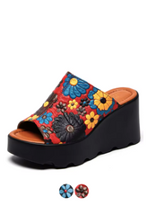 Olga Women's Leather Flowers Platform Sandals