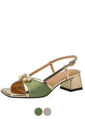 Peniche Women's Square Heel Leather Luxury Sandals