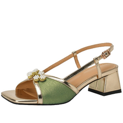 Peniche Women's Square Heel Leather Luxury Sandals