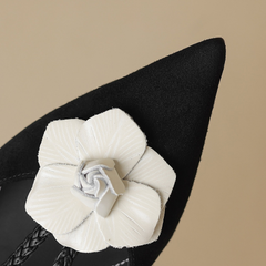 Scarlet Women's Leather Pointed Toe Flower Dress Sandals