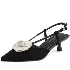 Scarlet Women's Leather Pointed Toe Flower Dress Sandals