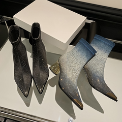 Showly Women's Luxury Rhinestones Pointy Toe Boots