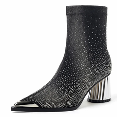 Showly Women's Luxury Rhinestones Pointy Toe Boots