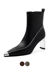 Sonia Leather Pointed Toe Zipper Ankle Boots