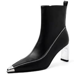 Sonia Leather Pointed Toe Zipper Ankle Boots