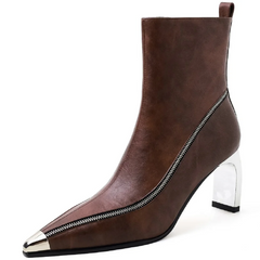 Sonia Leather Pointed Toe Zipper Ankle Boots
