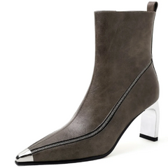 Sonia Leather Pointed Toe Zipper Ankle Boots