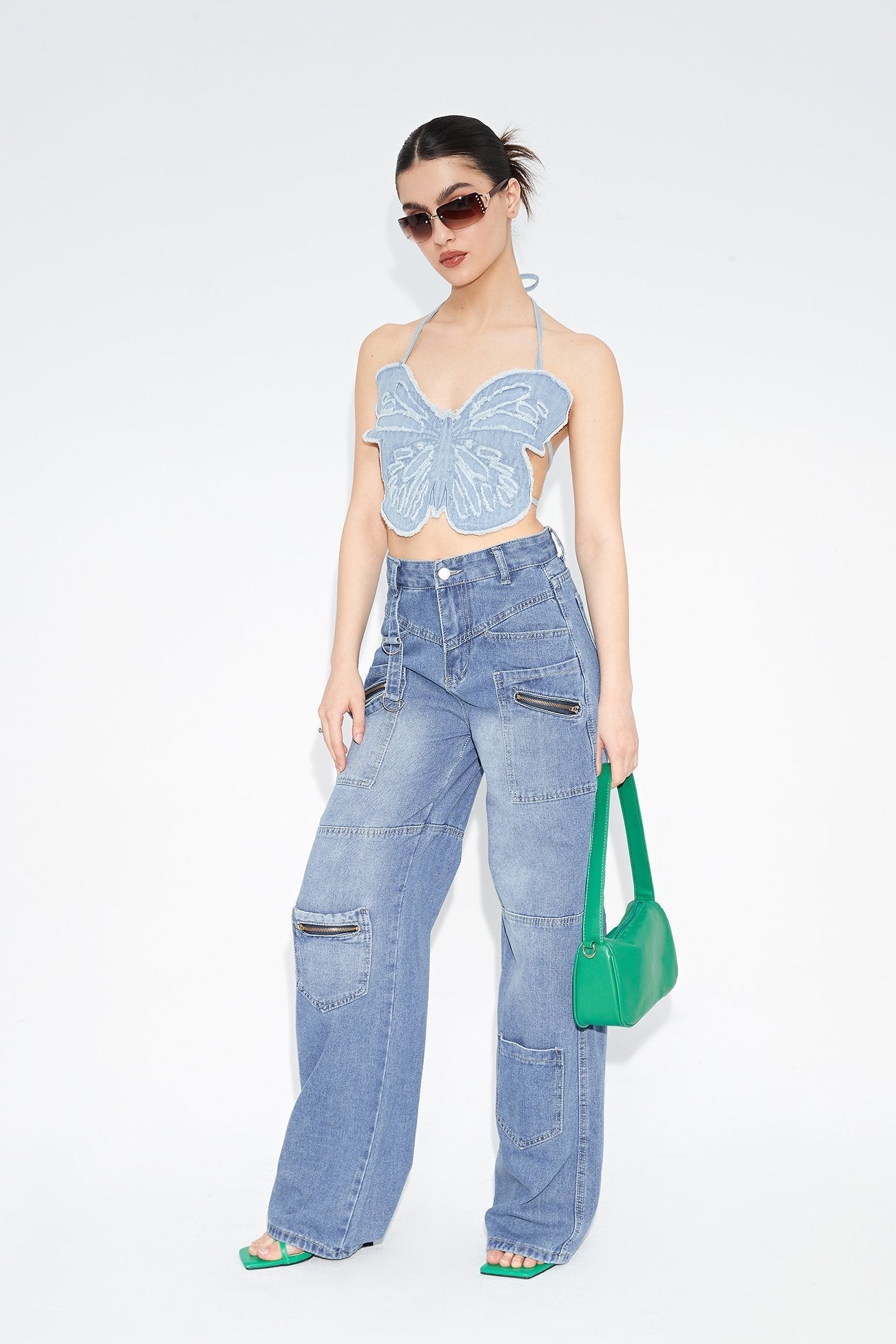 Raw Hem Butterfly Halter Neck Tie Detail Corset Top