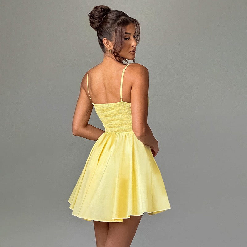 Handkerchief Hem Plunge Neck Mini Dress