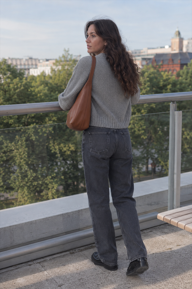 Crew-Neck Long-Sleeve Zip Solid Knit Cardigan