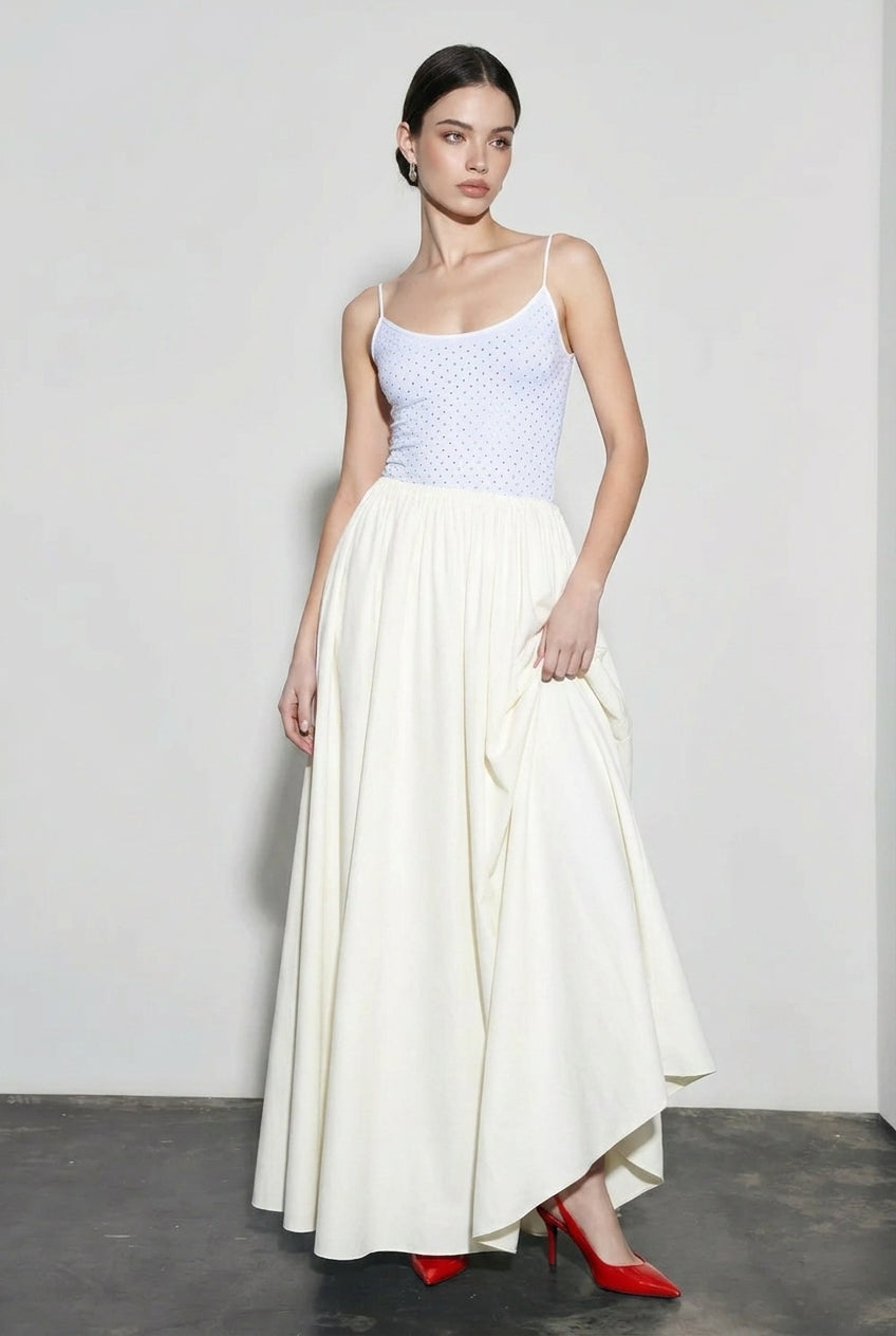 Solid Ruched Waist Flowy Vacation Skirt