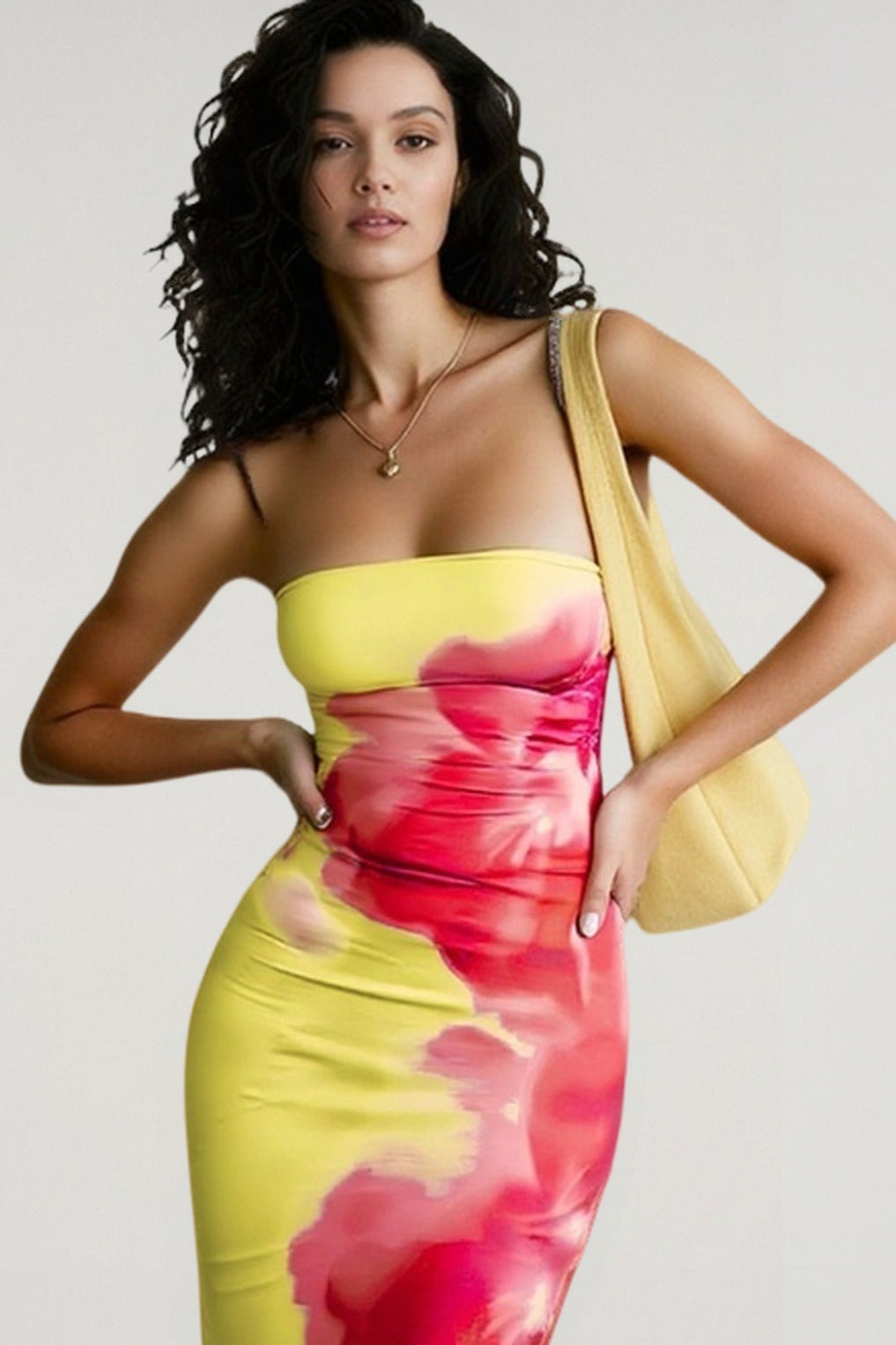 Strapless Floral Bodycon Slit Vacation Dress