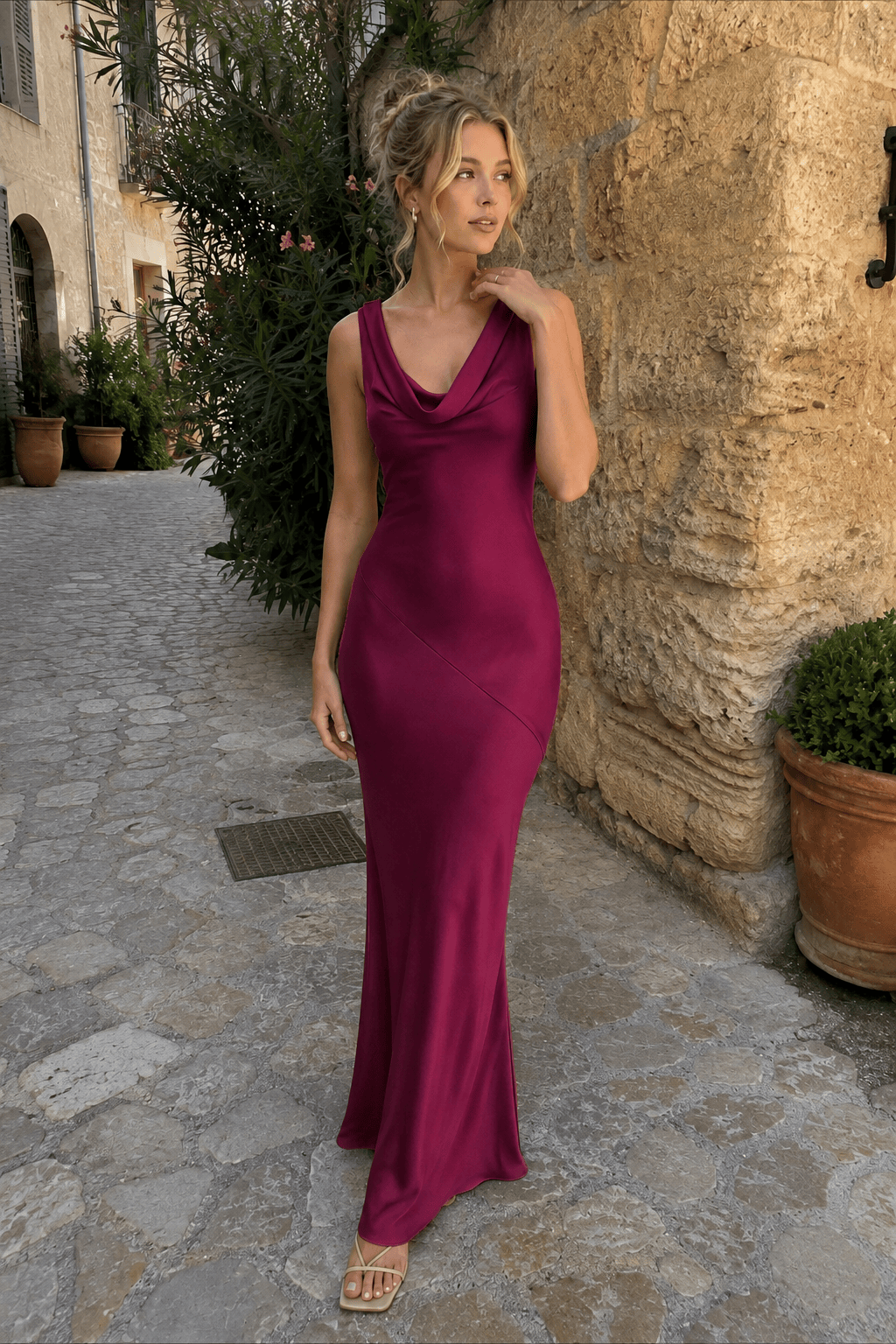Satin Bodycon Backless Fish Maxi Dress
