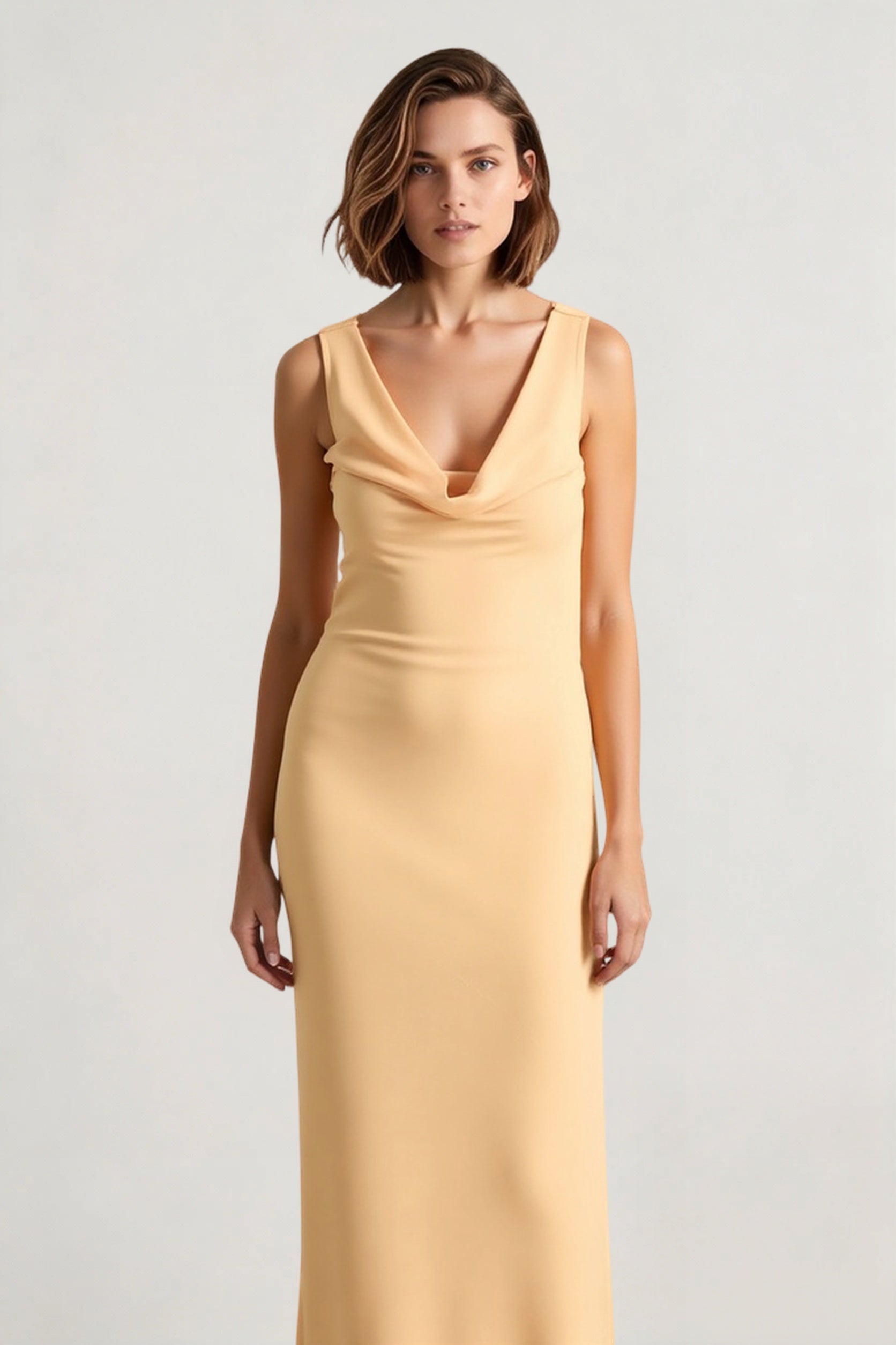 Satin Cowl Neck Fishtail Party Dress