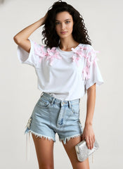 Cute Bowknot Ribbon Loose Short Sleeve T-shirt