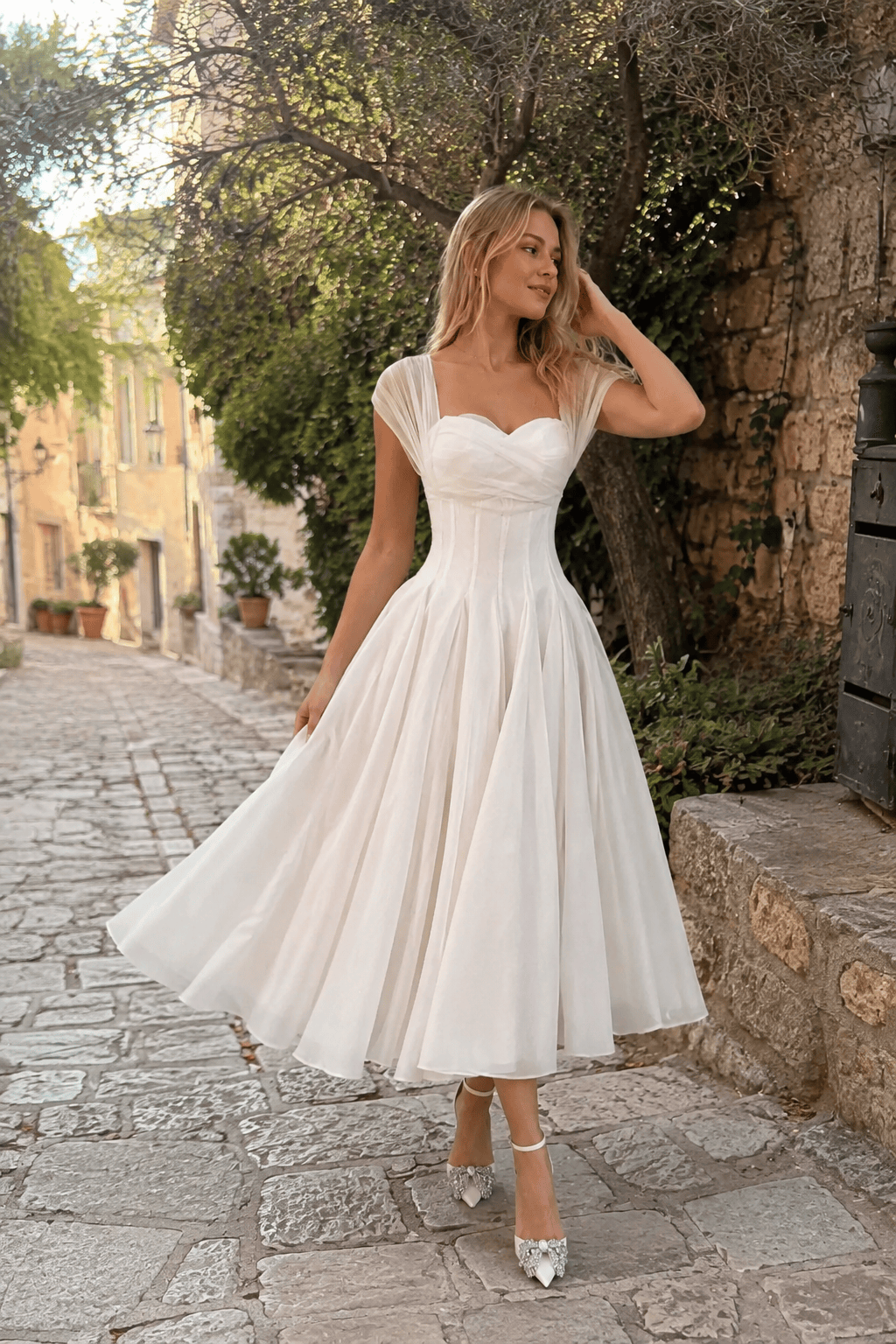 Soft Mesh Waist Flared Prom Dress