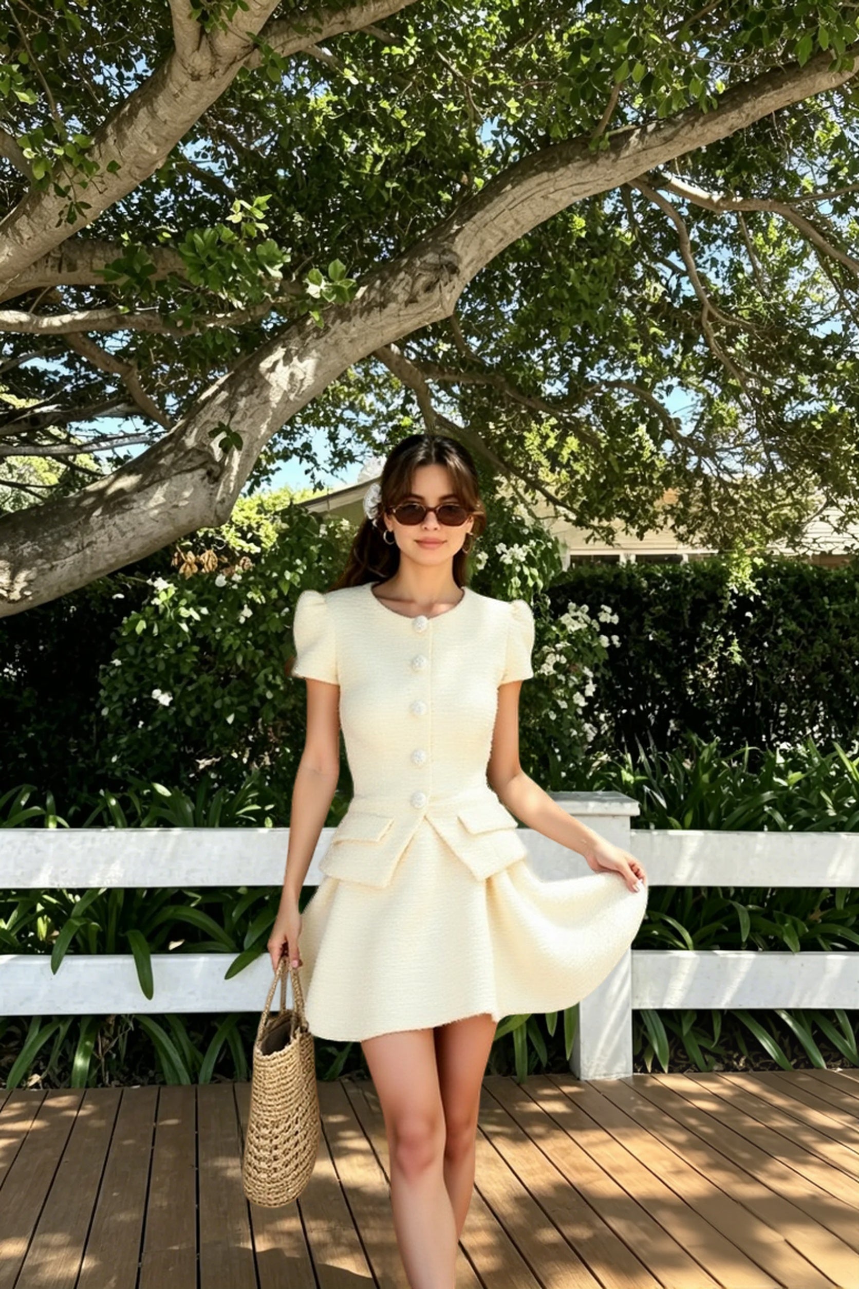 Short Boucle Cardigan Peplum Skirt Tweed Suit Set