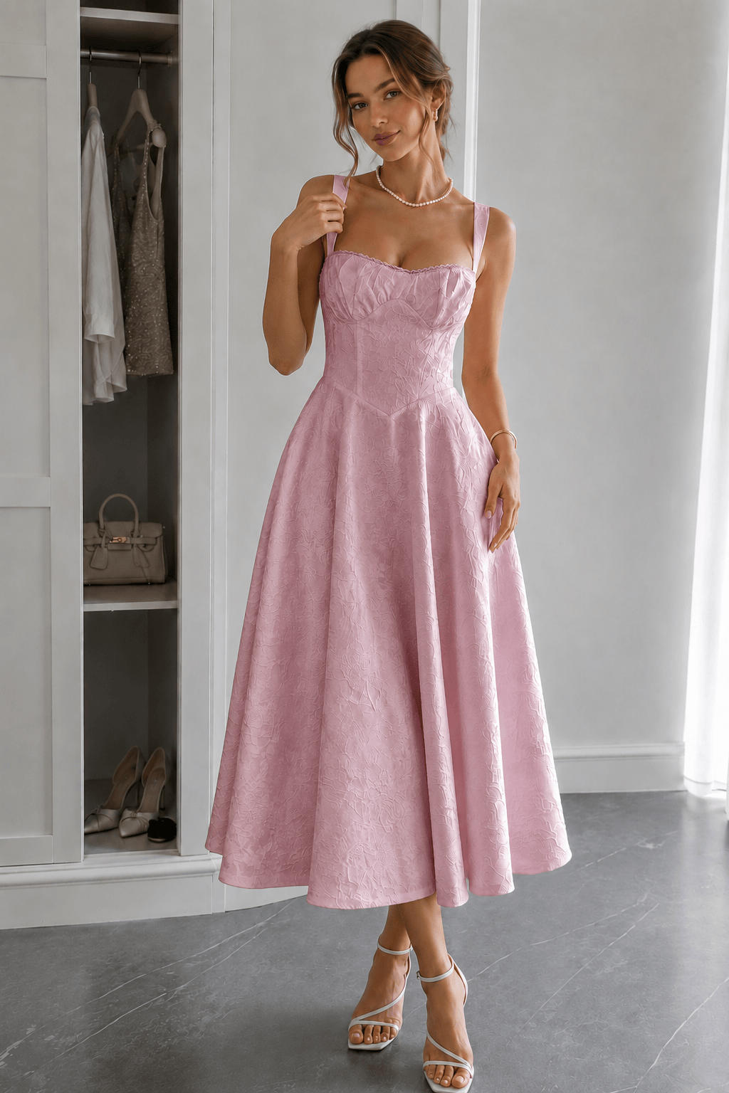 Jacquard Spaghetti Strap Cocktail Dress