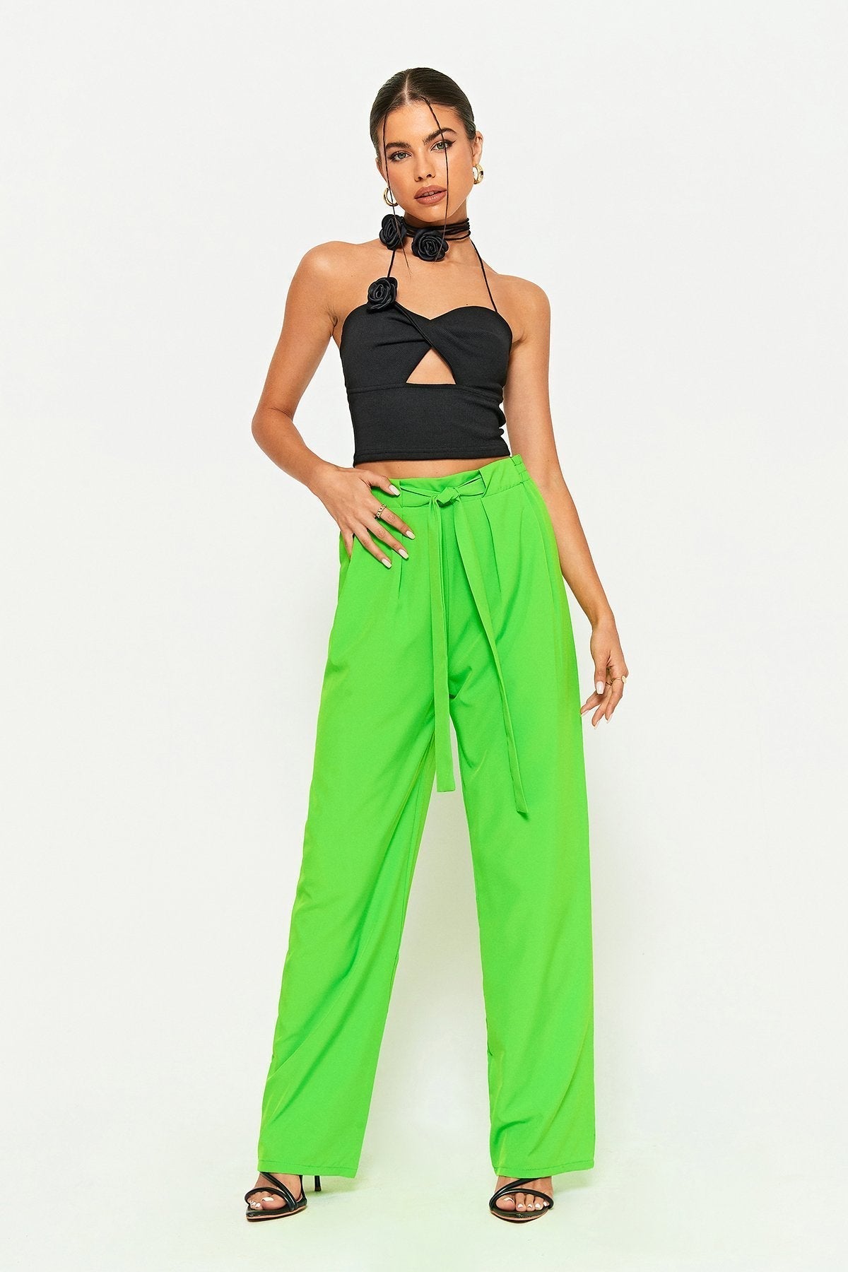 Halter Neck Applique Twist Front Backless Camisole