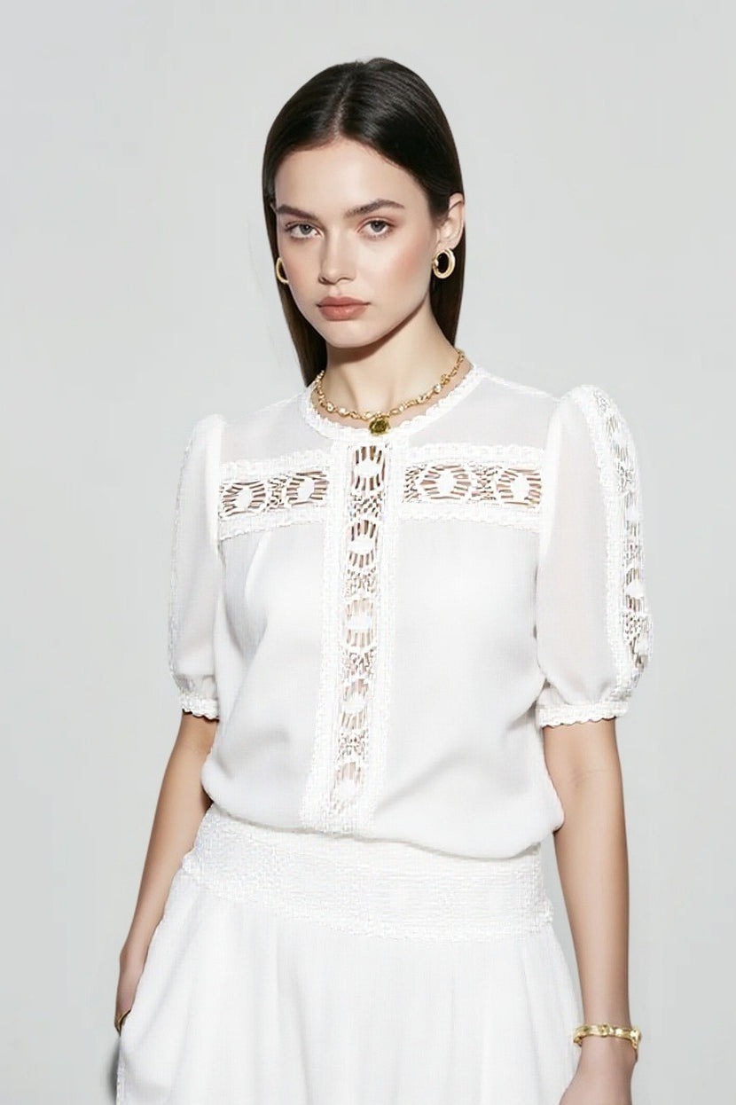Linen Short Sleeve Blouse Skirt Vacation Set
