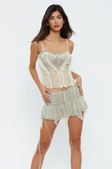 Plunging Neck Lettuce Trim Mesh Crop Top
