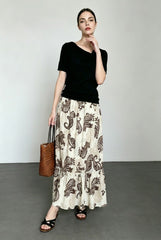 Feather Print Patchwork Vacation Skirt
