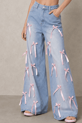 Bow High Waist Wide Leg Jeans