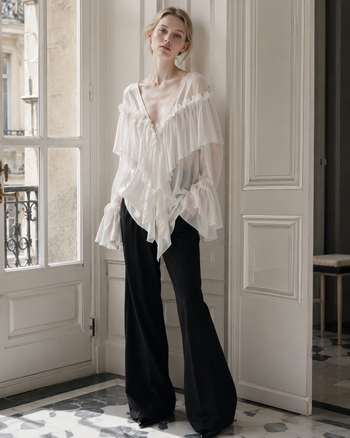 Sexy Solid Color Batwing Off-the-Shoulder Long Sleeve Blouse