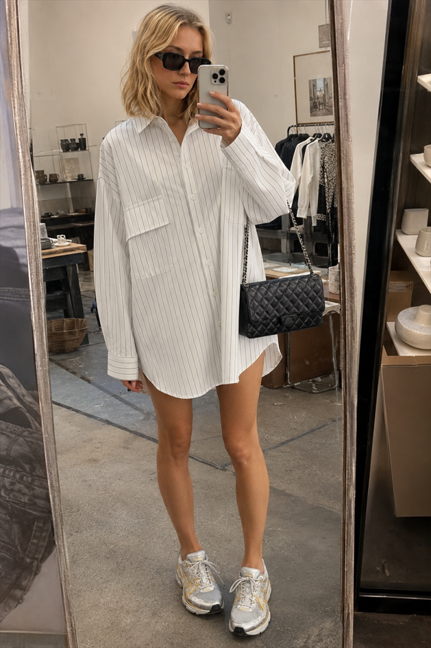 Striped Collared Oversized Shirt Blouse