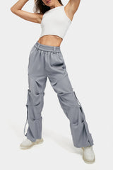 High Waist Ruched Strap Detail Straight Pants