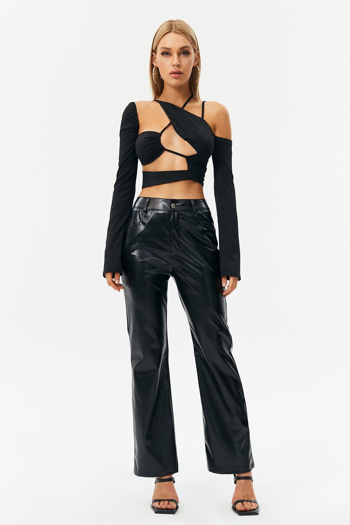 Cut Out Asymmetrical Neck Long Sleeve Top