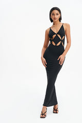 Solid Backless Cut Out Maxi Dress