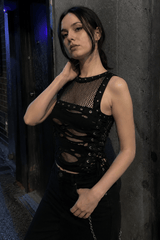 Y2K Mesh Patchwork Crop Top