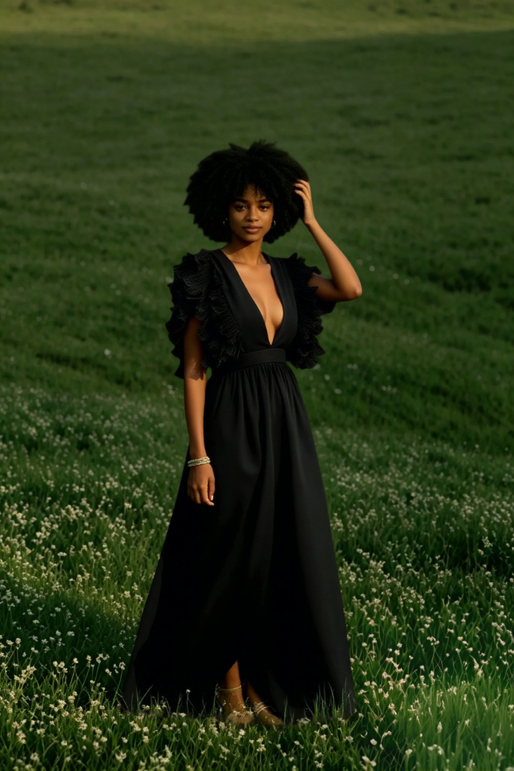 V Neck Ruffled High Waist Dress