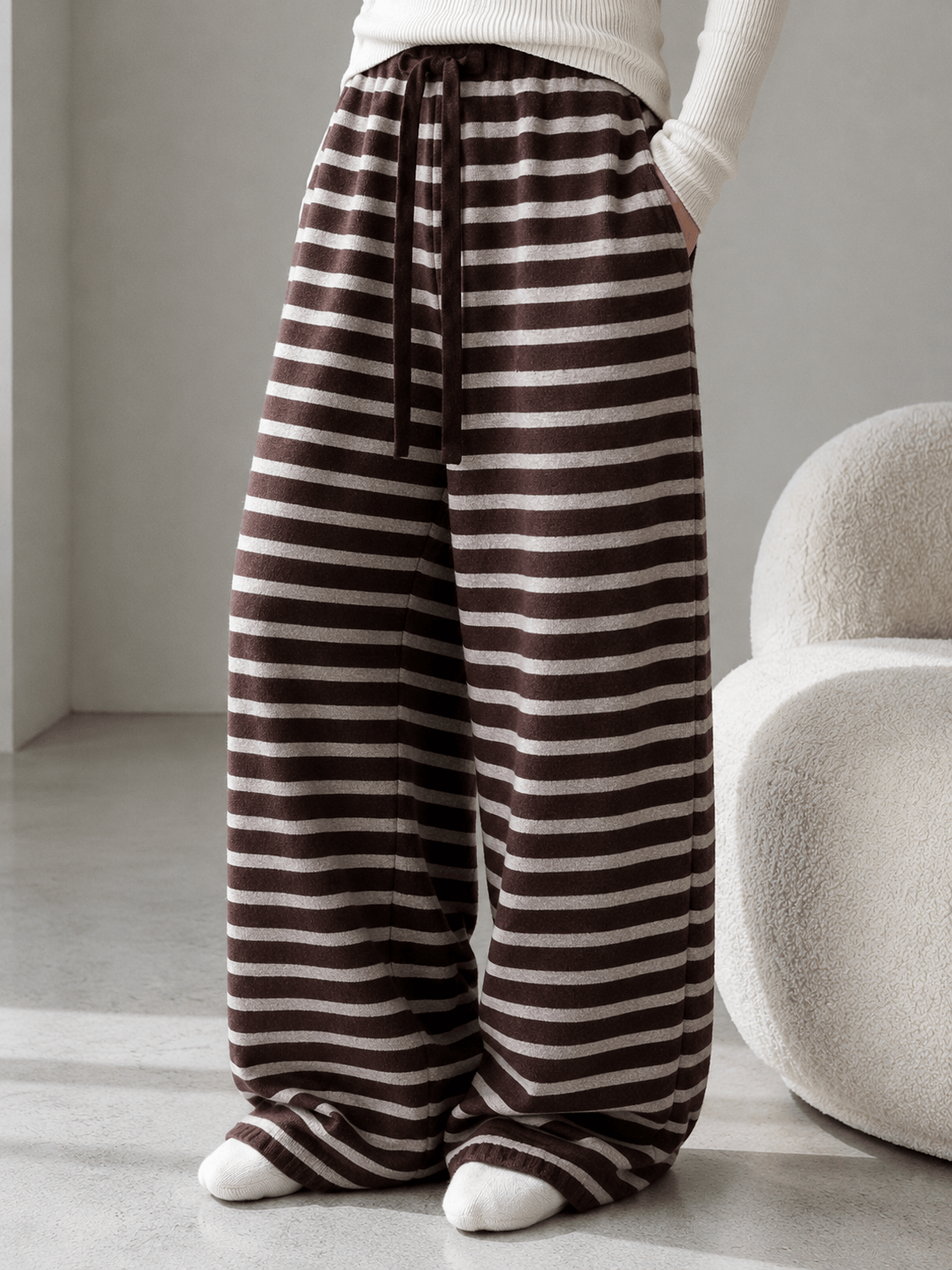 Striped Knit Thickened Casual Pants