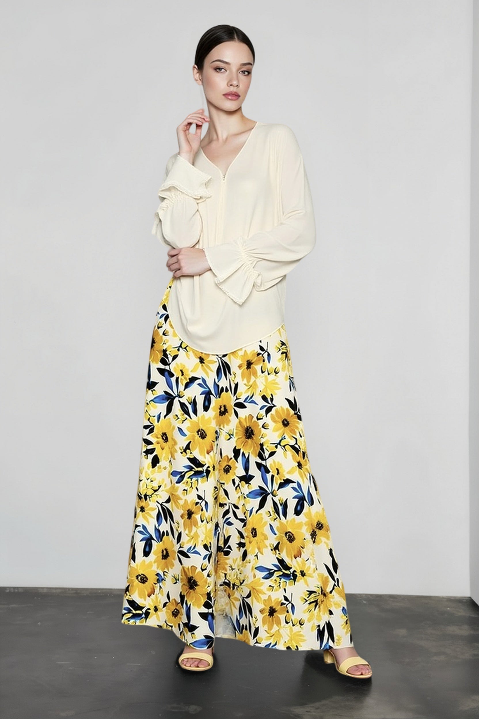 Silky Oil Print Color Block Vacation Skirt