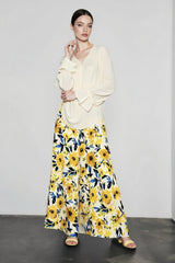 Silky Oil Print Color Block Vacation Skirt