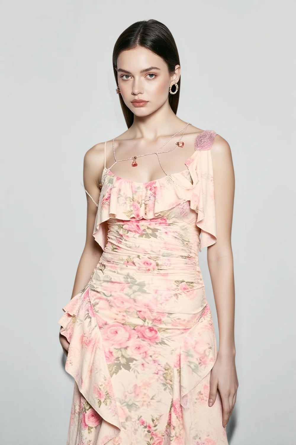 Floral Ruffle Cami High Waist Vacation Dress