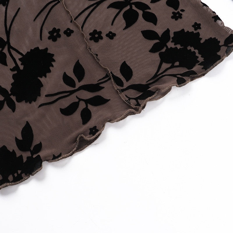 Bell Sleeve Semi-Sheer Flocking Blouse
