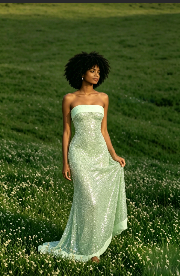 Sexy Elegant Sequin Strapless Fitted Slit Backless Evening Dress