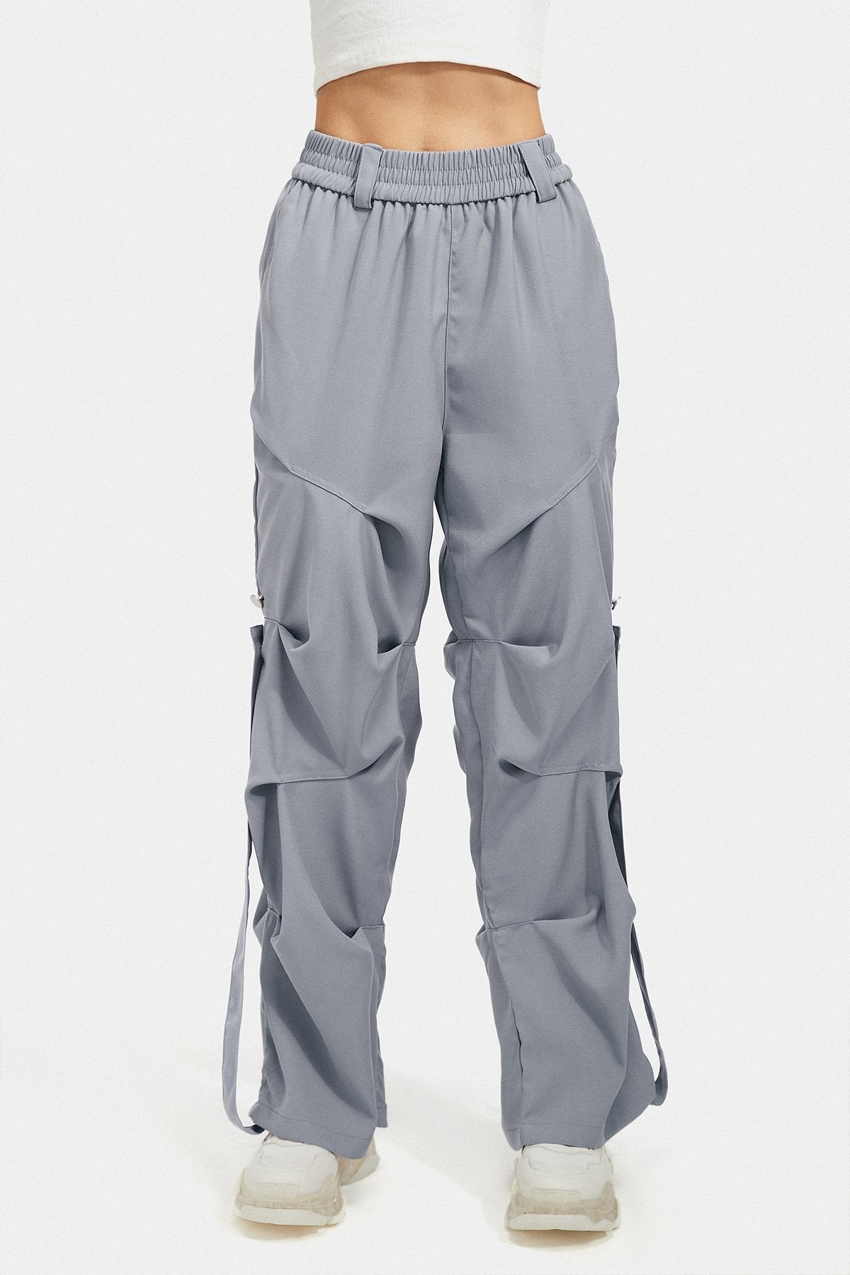 High Waist Ruched Strap Detail Straight Pants