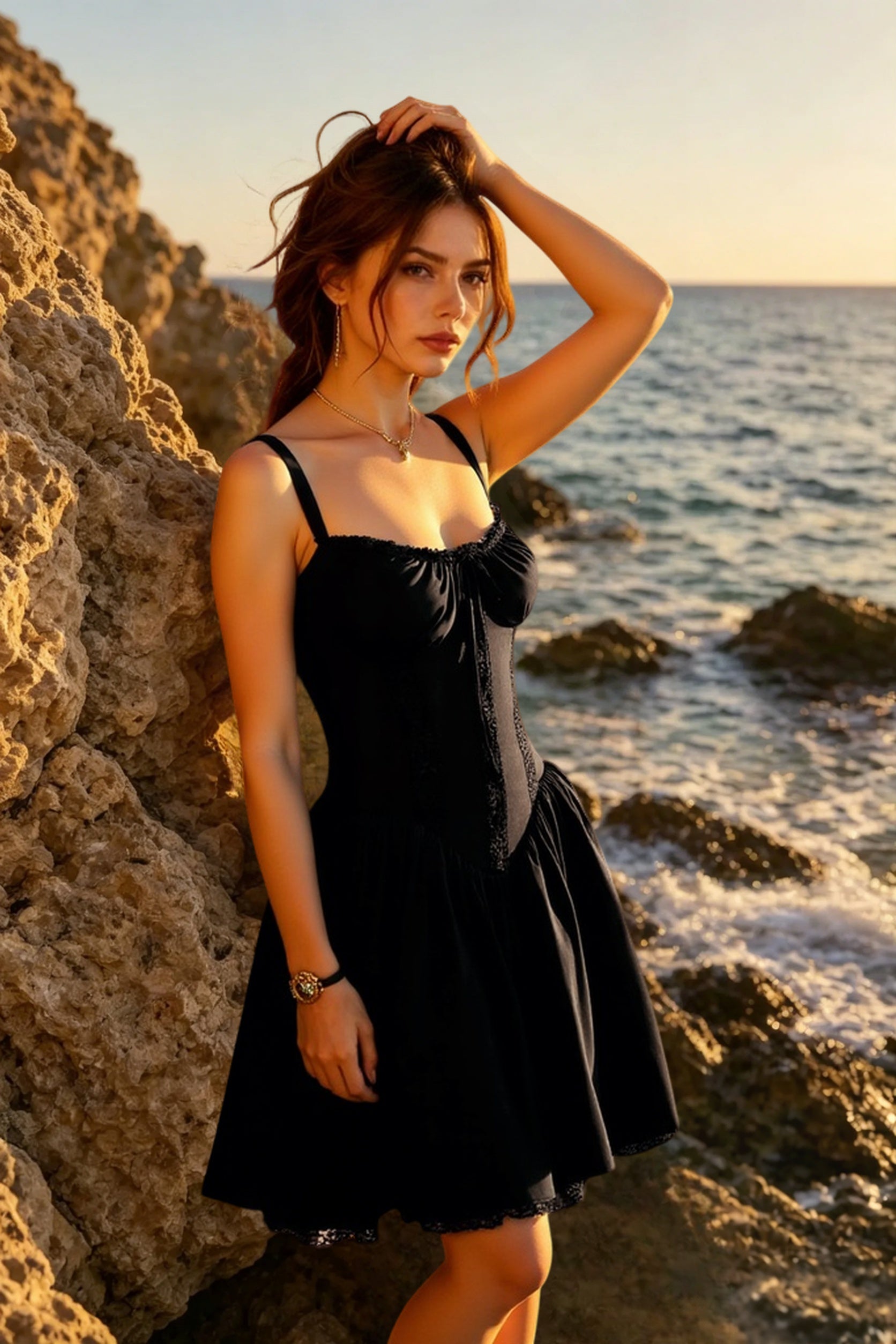 Allure Lace Trim Solid Slip Dress