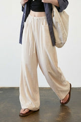 Linen Blend Relaxed Wide Leg Draped Pants