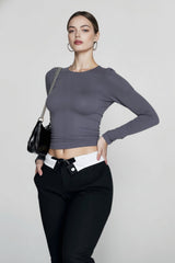 Basic Round Neck Long Sleeve Pullover Tee