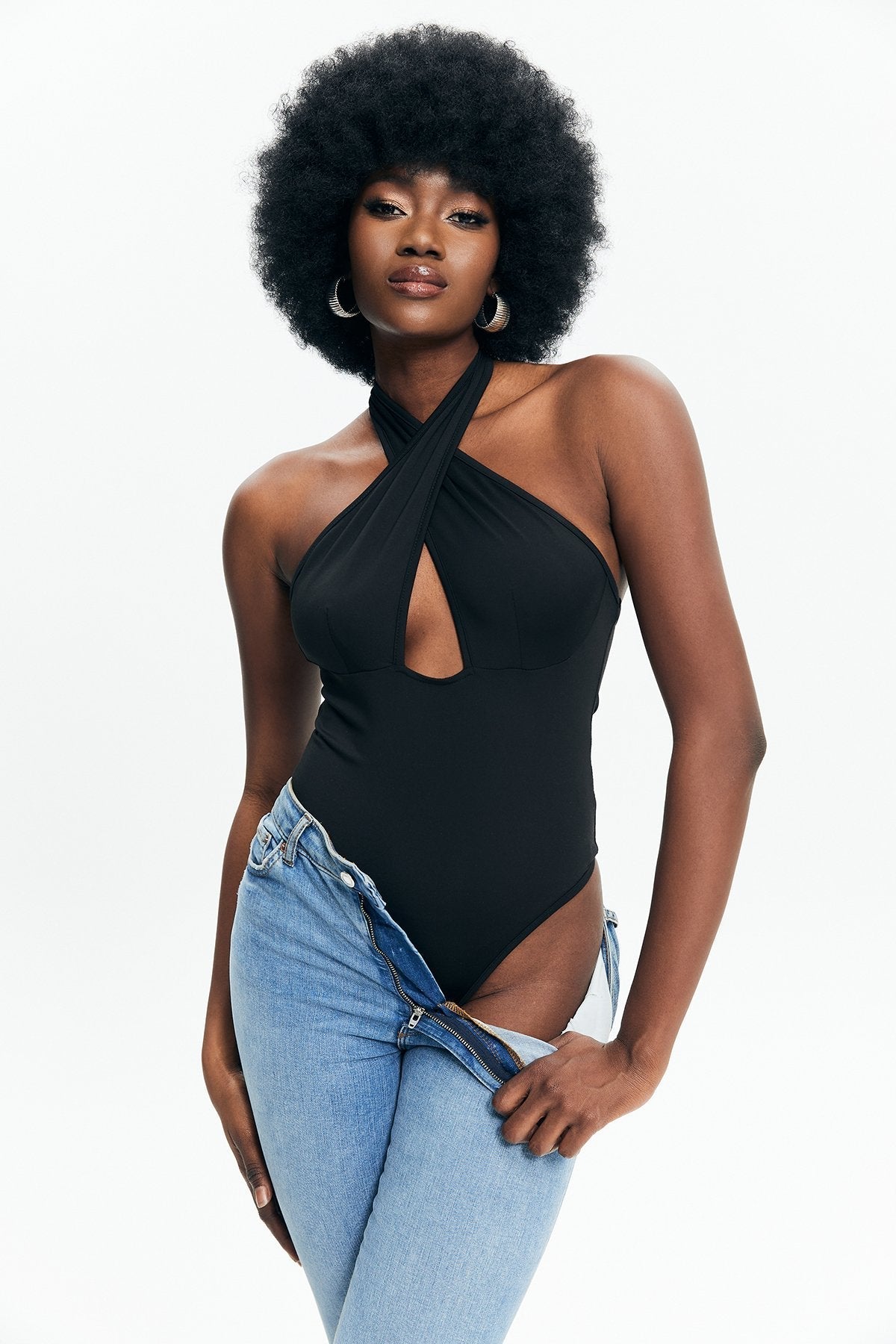 Cut Out Off Shoulder Halter Neck Bodysuit